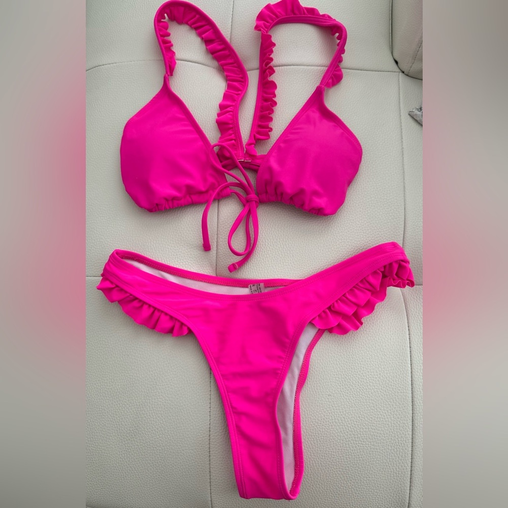Vibrant Pink Ruffled Bikini Set